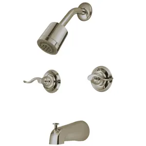212 MAIN Modern NuWave 2-Handle Tub & Shower Faucet - Satin Nickel Finish, Rough-In Valve Included, Built-In Volume Dial for Apartment, Office, Bathroom Use, Dependable Great Quality Bathroom Fixture Accessory