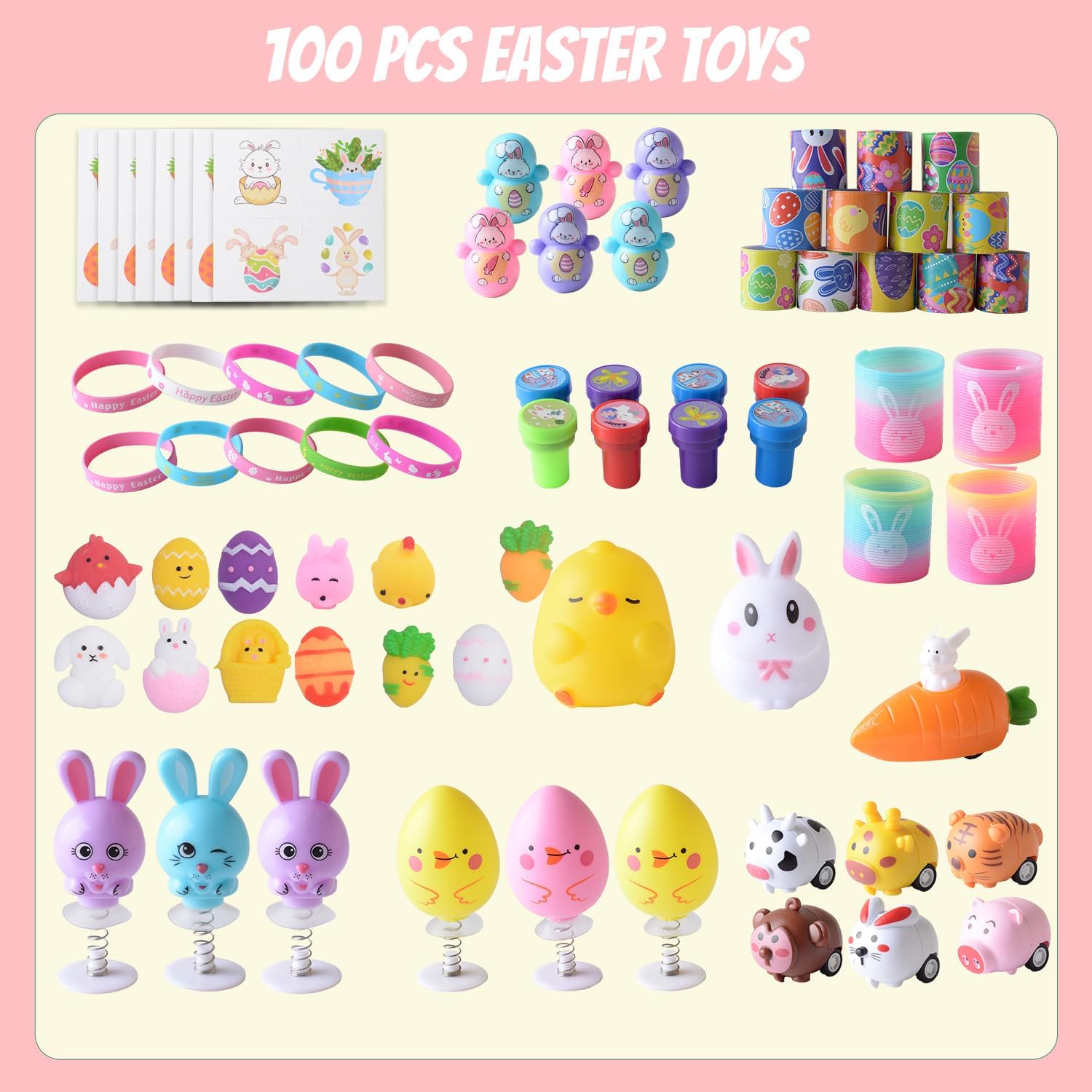 100 Pack Easter Egg Fillers – Assorted Toys for Kids Boys & Girls, Easter Basket Stuffers, Party Favors, Egg Hunt Prizes, Classroom & Easter Gifts
