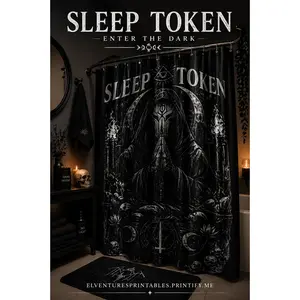 Sleep Token Illustration Shower Curtain | Dark Gothic, Hooded Figure, Occult Symbols