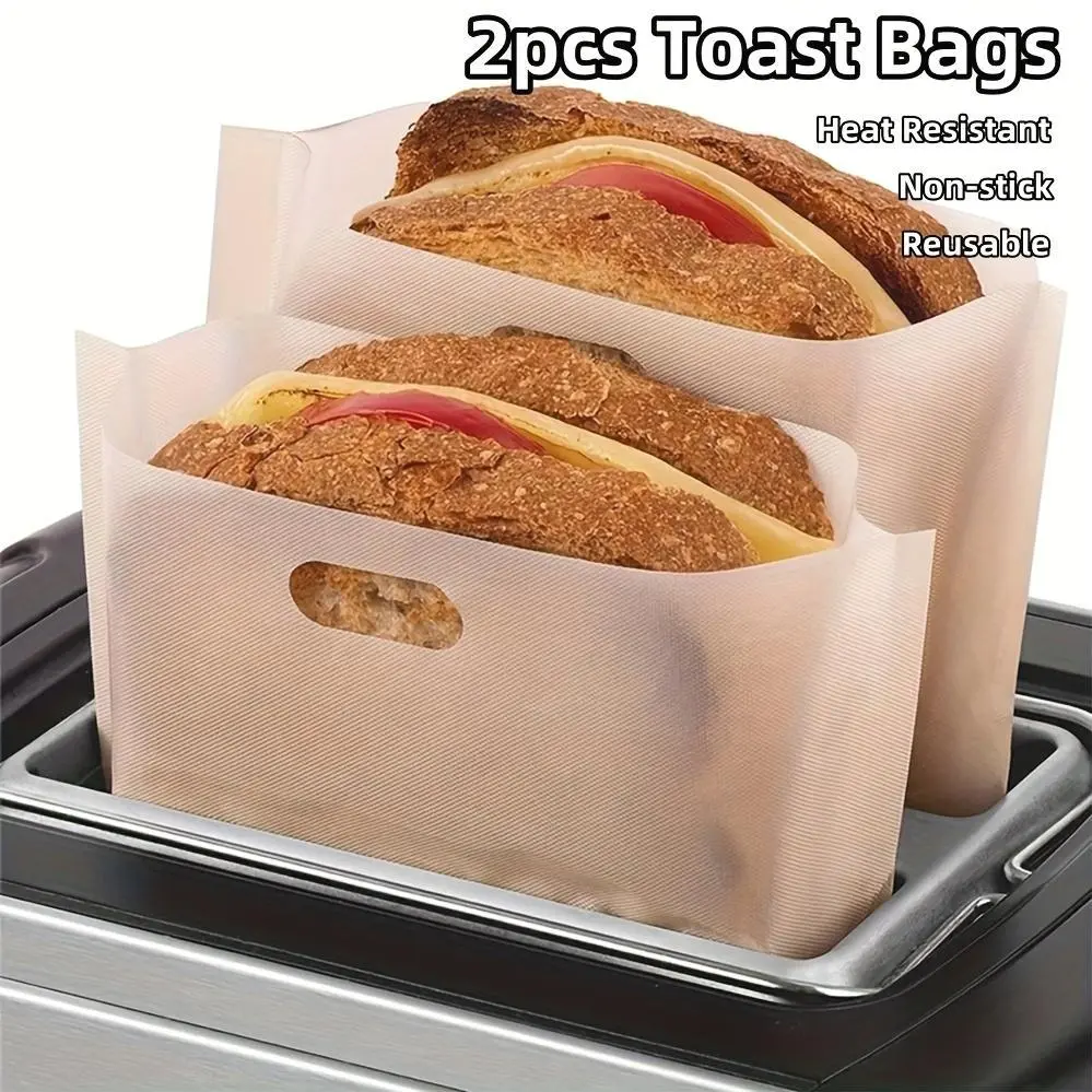 2pcs Non-Stick Reusable Toast Bags, Washable Toaster Bags for Grilled Cheese Sandwiches - Can Be Used in Ovens Grills And Microwave Ovens, 6.3 X 6.5 Inches Heat Resistant Sandwich Bag, Baking Bag