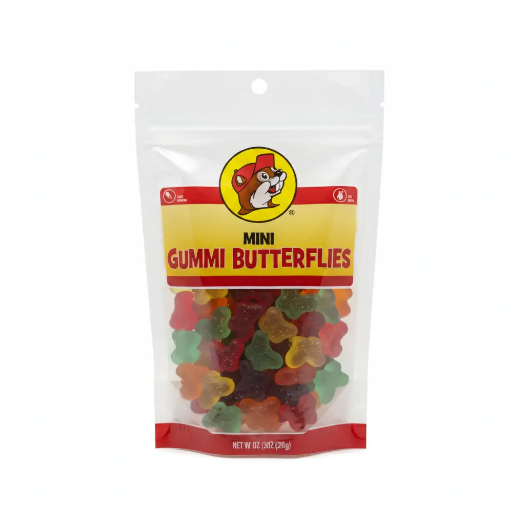 Buc-ee's Mini Gummi Butterflies, 355g Sweet Assorted Fruit & Berry Flavors, Chewable Soft Texture, Resealable Bag US Candy for Snacking, Birthday (All Ages)