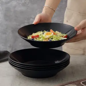 4pcs Thick Plastic Dinner Plates, Stone Texture Design, Microwave and Dishwasher Safe Tableware, Suitable for Pasta, Noodles, Salad Bowls
