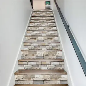 Retro Brick Pattern Staircase Sticker, 13pcs/set Self Adhesive Staircase Wallpaper, Decorative Wallpaper for Home Living Room