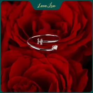 LavaJewelry, Heart and Initial Ring, 925 Sterling Silver Ring, Personalized Ring, Flower Ring for Woman and Girls