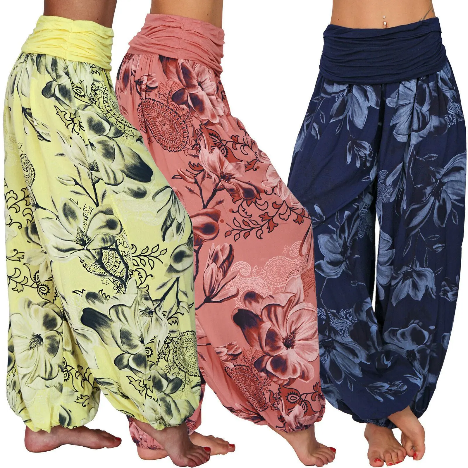 Plus Size Boho Printed Wide-Leg Pants for Women, Comfy Harem-Style Fit for Vacation and Loungewear, Plus Size Clothes, Wide-Leg Cut, Retro, 3Xl