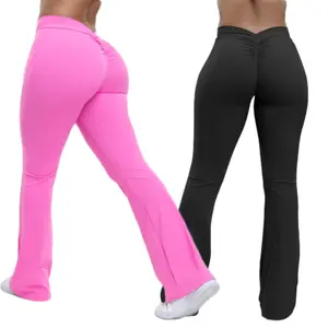 V-Back Scrunch Butt Flare Leggings for Women High Waist Bootcut Gym Workout Yoga Pants in Pink & Black Comfortable Stylish for Intense Sessions