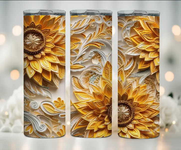 3D Embroidered Sunflower Tumbler