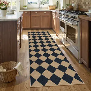 Lahome Checkered Easy Jute Runner Rug, Hallway Kitchen Runner Rug Non Slip Washable Outdoor Carpet for Entryway Indoor, Checkerboard Indoor Outdoor Carpet for Hallway Entry
