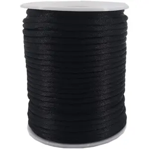 INSPIRELLE 3Mm Black Satin Cord Rattail Silk Cord Chinese Knot Thread for Jewelry Making, 50 Yards Spool