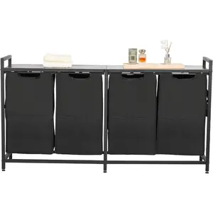 VEVOR 3 Section Laundry Sorter, Large Laundry Hamper with Metal Frame and Wooden Tabletop, Freestanding Storage Organizer Baskets with Pull - Out 600D Oxford Cloth Bags for Dirty Clothes, BathroomVEVOR Super Brand Day