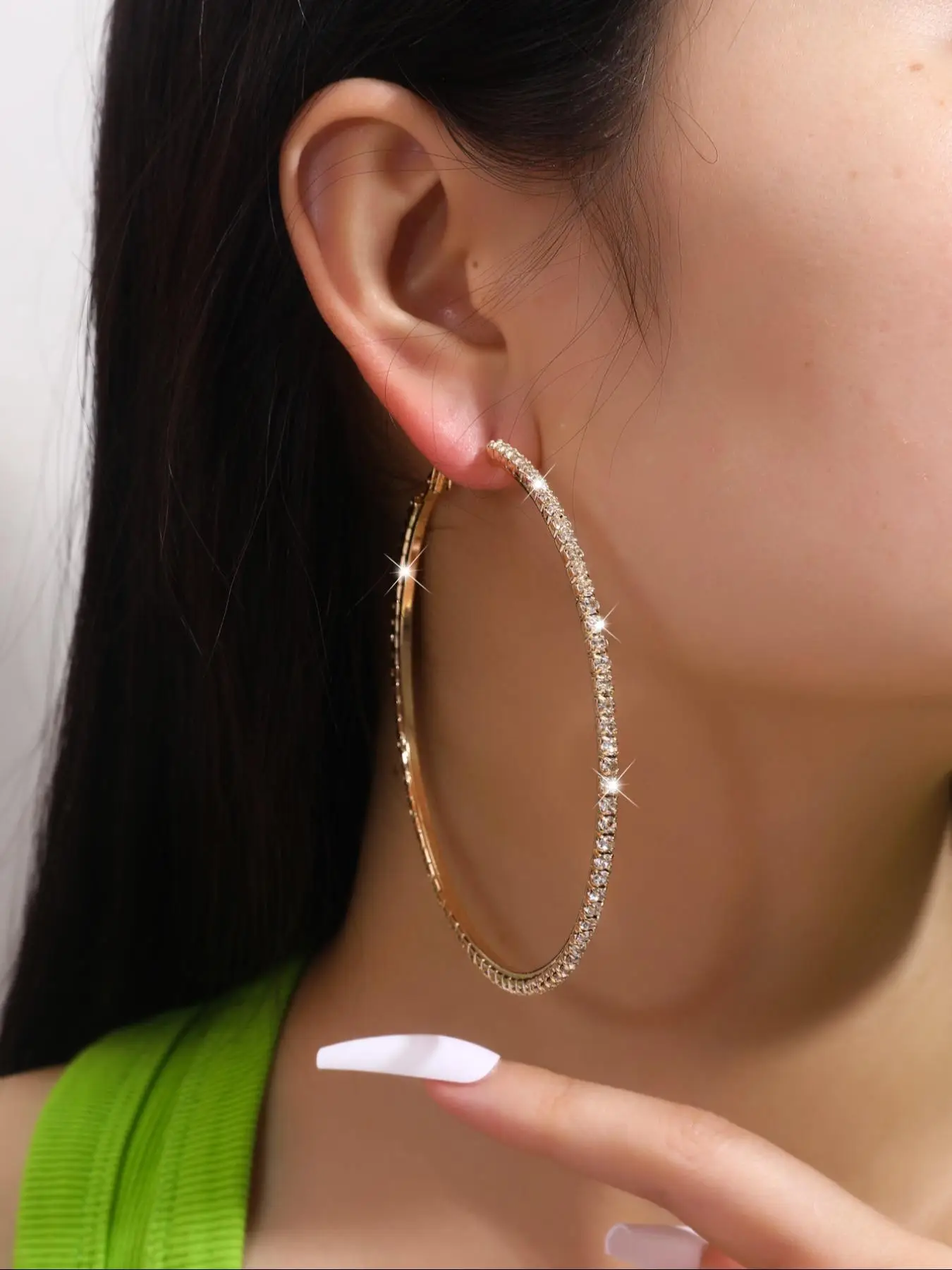 Summer Minimalist Rhinestone Decorated Large Size Hoop Earrings, 2024 New Fashionable Chic Exaggerated Earrings for Women, Matching Classic Fashion Sh