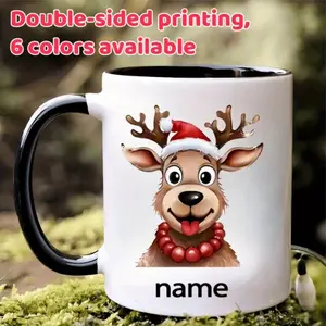 2026  A Personalized Christmas Reindeer Mug - Custom Name/Text, Featuring a Cute Smiling Design with Antlers And a Red Nose, Perfect for Holiday Coffee, Ideal Gift for Birthdays, Anniversaries, Office Parties, And Christmas - Durable And Easy to Clean