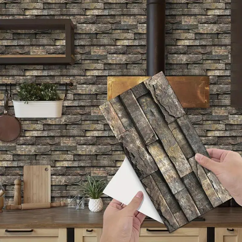 3D Vintage Faux Wall Tile Self-adhesive Sticker, Waterproof & Moisture Resistant Wall Sticker for Kitchen, Living Room & Bathroom, Peel and Stick Wallpaper Designs