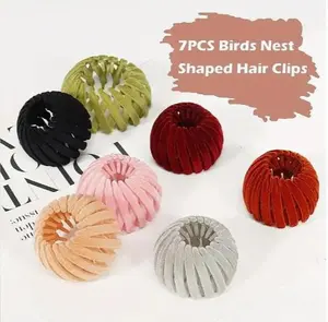 7PCS Velvet Hair Bun Maker for Women - Lazy Birds Nest Hair Claw Clips, Adjustable Ponytail Holder, No-Slip Matte Hair Clamps for Thick/Thin Hair, Multi-Color Hair Accessories for Daily & Party Hairstyles