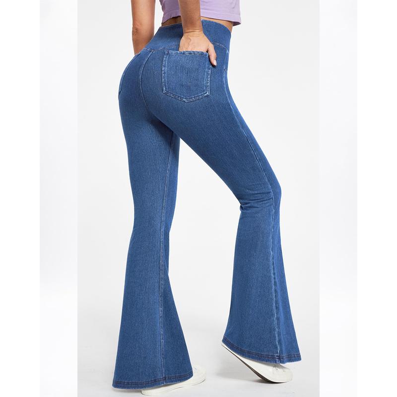 Bell Bottom Jeans for Women High Waisted Stretchy Flare Jeans Pull On Wide Leg Jean Woman V Cross Flare Leggings Pants