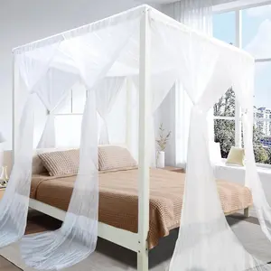 tupi White Bed Curtains for King/Queen Size Bed, 4 Corner Adult Bed, Elegant Bed Drapes Bedroom Decor, Stylish Netting, Easy Installation