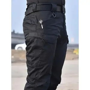[Durable Comfort] Men's Tactical Cargo Pants, Lightweight Polyester, Multi-Pocket Design for Outdoor and Hiking Activities - Dark Gray, Casual Military Style, Machine Washable, Adventure Clothing |     Sporty Look |     Knitted Construction, Camping Acces