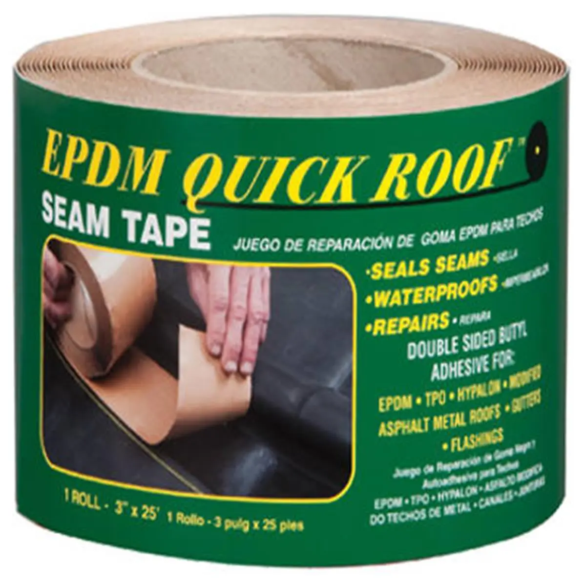 212 MAIN Self-Adhesive EPDM Rubber Seam Peel Tape - 3 in. x 25 ft., Double Sided Sticky Strong Adhesive, Roof Repair & Gutter Seam Sealing Bond Seal
