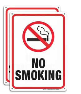 No Smoking Sign,2 Pack No Smoking Metal Reflective Signs - 12x16Inches .040 Rust Free Heavy Duty Aluminum sign - UV Printed With Professional Graphics - Easy To Mount - Indoor & Outdoor Use