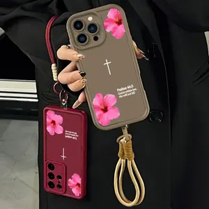 Inspirational Quote Cross Phone Case With Matching Lanyard For Church Ladies for iPhone Samsung 17Pro Max Air 16 15Plus 14 13 12 11 XR XS Galaxy S25 S24 S23 S22 A71 A56 A55 A54 A53 A52 Floral Lens Protection Bumper.NN136