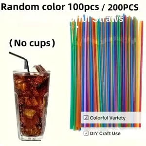 100/200-Pack Colorful Plastic Straws - 0.197" Diameter DIY Craft Supplies, Long Reusable Straws for Coffee, Cocktails & Water Bottles（ Random Color）