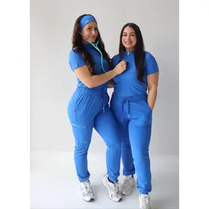 Royal blue quarter zip mock neck scrub top