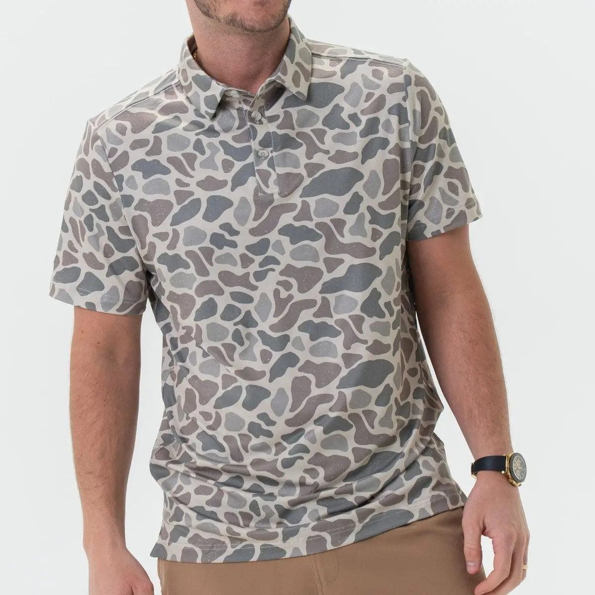 Men’s Deer Camo Golf Polo Shirt – Performance Fit, Lightweight & Breathable Outdoor Wear