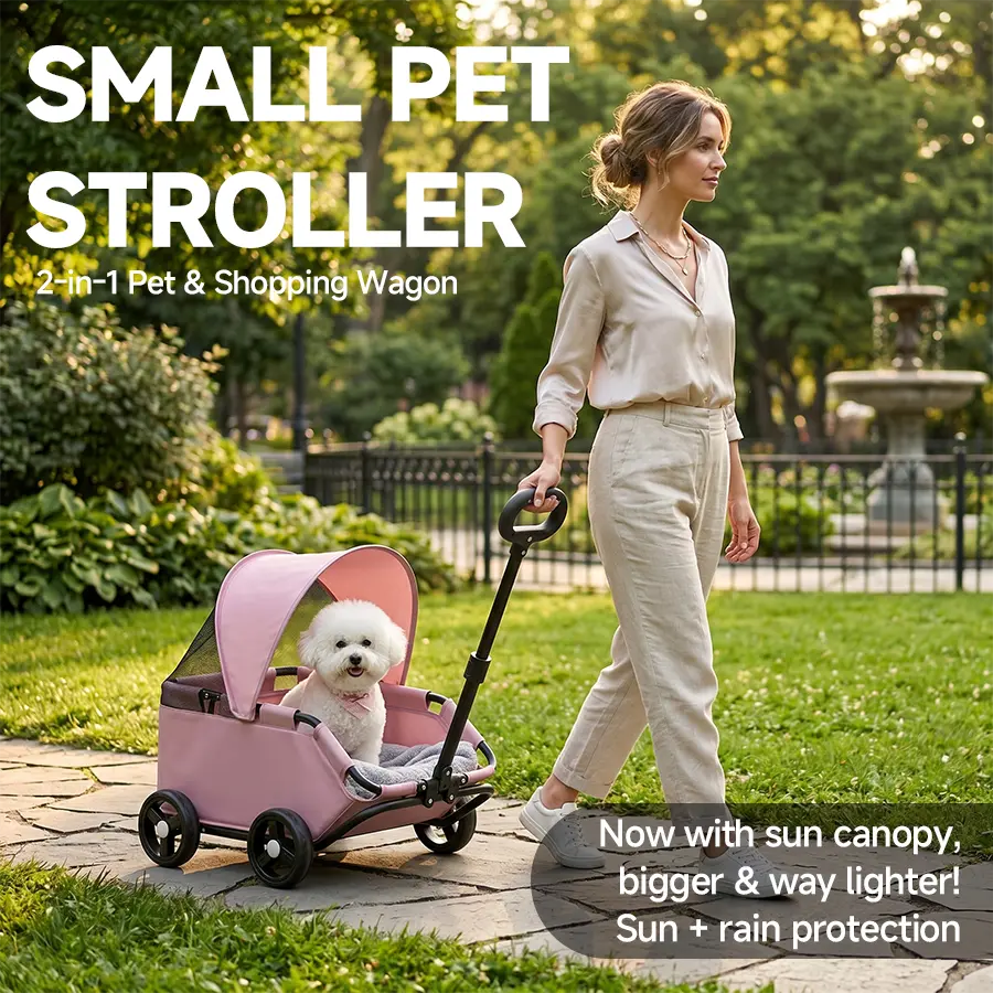 Pet sunshade cart for dogs and cats (including Poodles), lightweight foldable stroller for outdoor travel, multi-purpose pet carrier