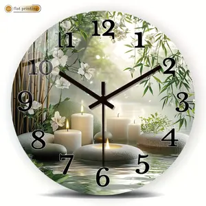 1 acrylic silent wall clock - 2D printed clock, modern light luxury style with Zen garden candle and stone design, suitable for living room and bedroom home decoration, battery-powered (AA batteries not included)