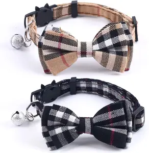 SuperBuddy Cat Collars Breakaway with Cute Bow Bell - 2 Pack Kitten Collar Plaid Cat Collar with Removable Bowtie Cat Collar for Cats Kittens…