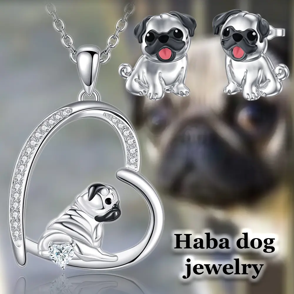 3 Pcs/Set Dainty Love Heart Pug Dog Alloy Pendant Necklace & Earrings Animals Jewelry Set - Christmas Gift for Pet Lovers, Daily Everyday Fashion Costume Accessories for Theme Parties, Cute Exquisite Gift, Birthday, Dainty Jewelry Sets