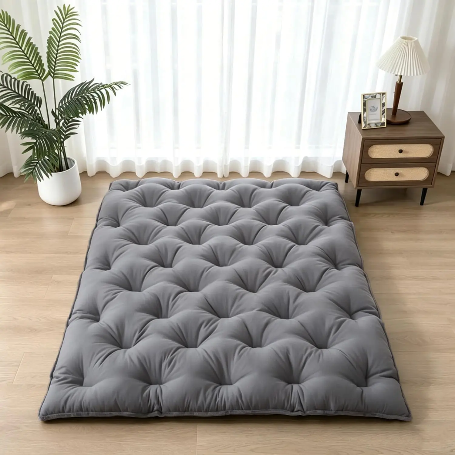 SHOUREN Japanese Futon Mattress Floor Mattress 3" Tatami Mat,Shredded Memory Foam Foldable Roll Up and Portable Sleeping Pad Suitable for Camping,Guest Room,Grey 54"X80" Full Size