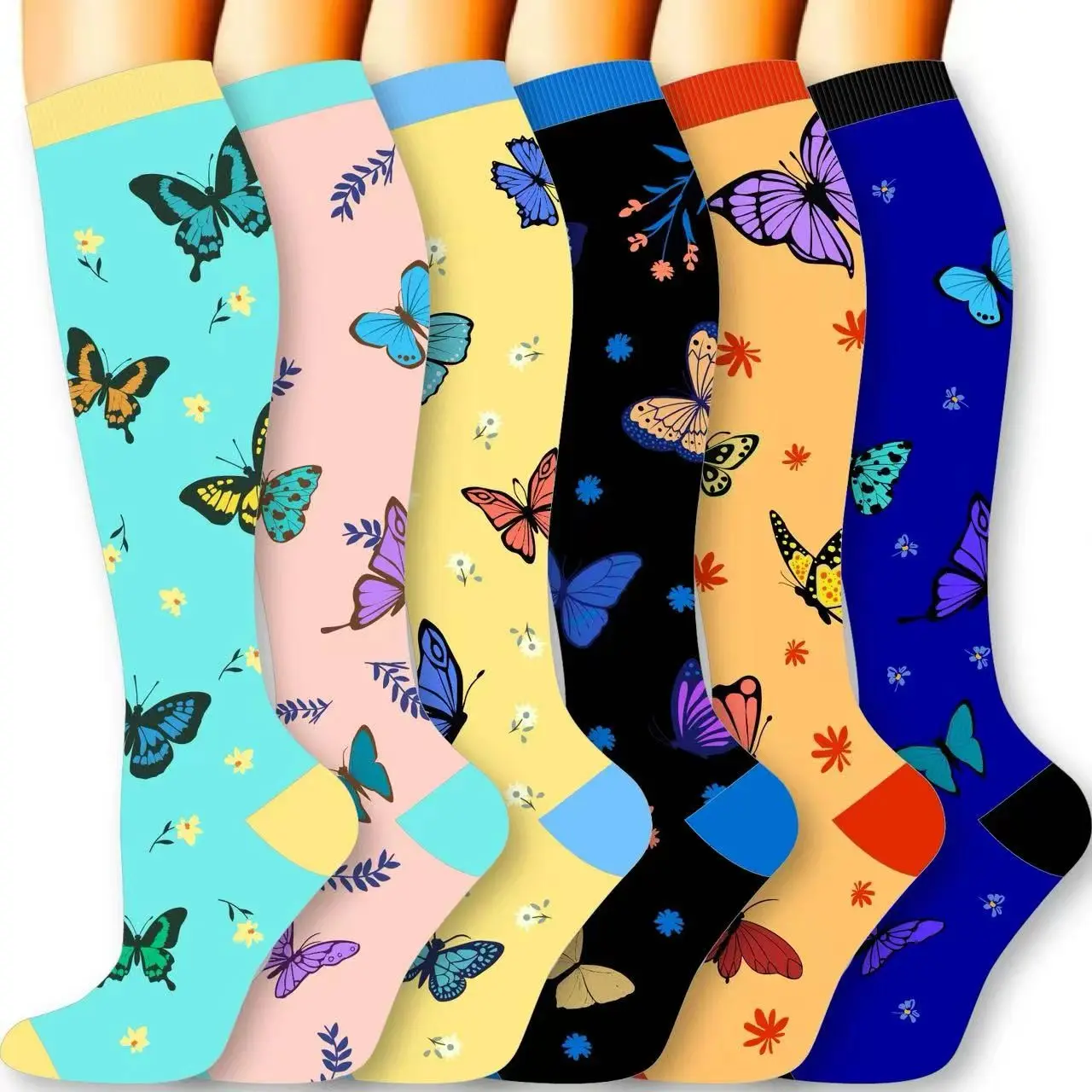 MhzyCaus 6 Pack Women Compression Socks Adaptive Support Breathable Flexible Fit Socks for Walking Standing Travel Work Daily Wear Lightweight Comfort All Day Performance unisex calf Womenswear Everyday