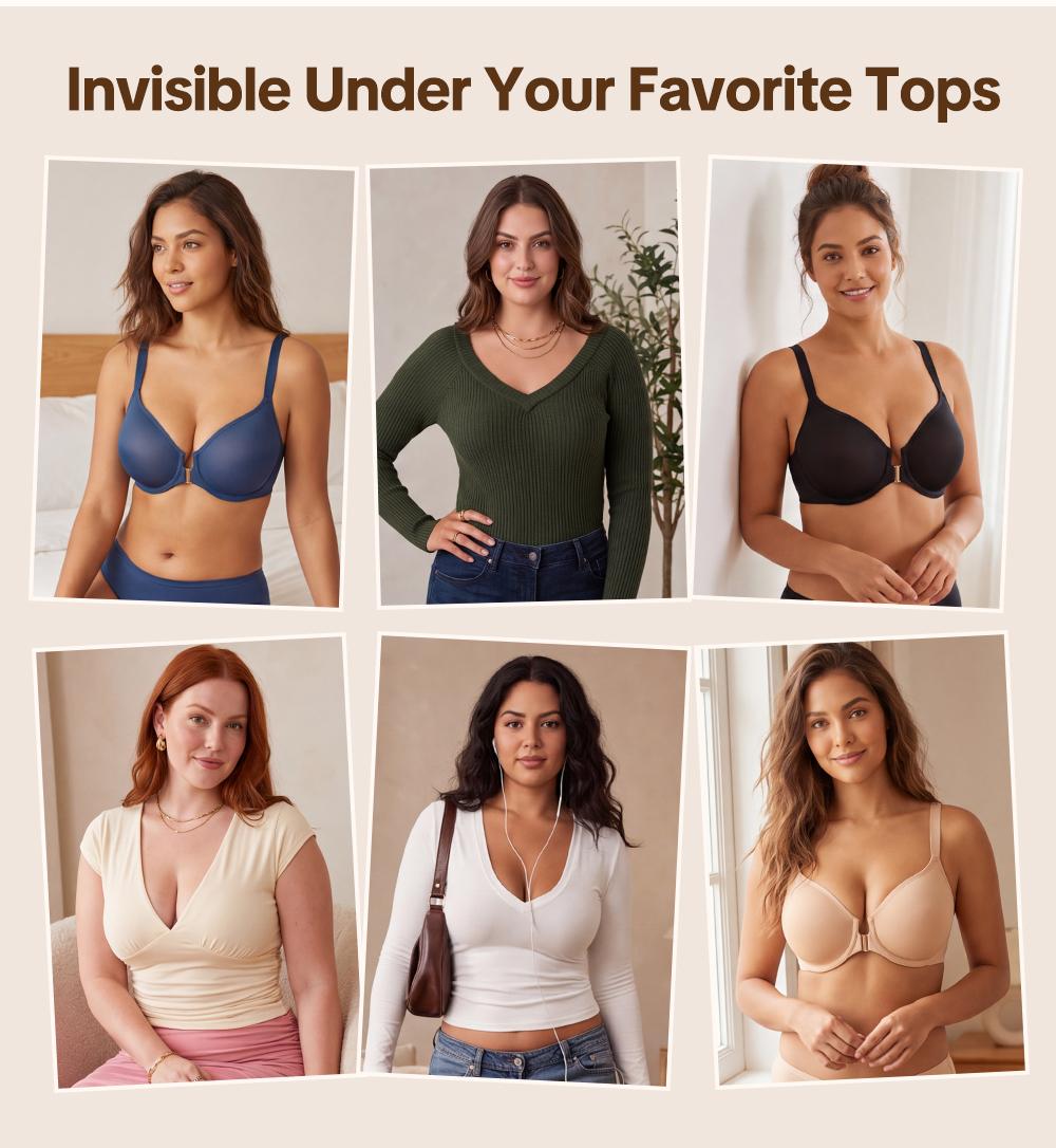 HSIA CrossForm Front Closure Full Coverage Underwire Bra 3D Contour Cups Back Smoothing Breathable Comfort Support