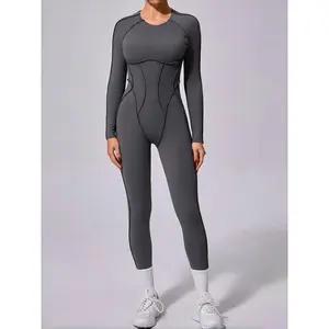 Women's autumn and winter one-piece sports yoga suit hollow back bodysuit three-dimensional tight sports fitness clothes