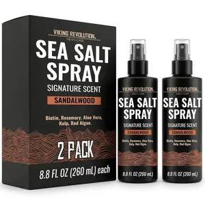 Viking Revolution Premium Sea Salt Spray for Men - Sandalwood Hair Texture Spray with Bitoin, Rosemary, Aloe Vera, Kelp and Red Algae - Effortless Surfer Hair with Light Hold and Volume (8.8fl oz)