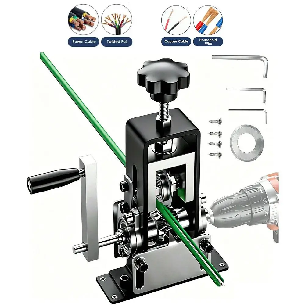 Heavy Duty Wire Stripping Machine, Manual & Drill Powered Cable Stripping Tool with Adjustable Blade, Solid Metal Copper Wire Peeler for Scrap Recovery, Cable Stripping Machine, Wire Stripping Tool