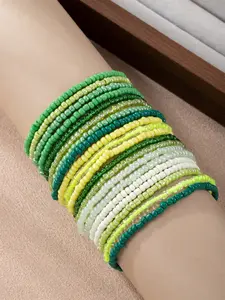 20 Pcs Boho Beaded Bracelet Set, Multicolor Gradient Elastic Wristbands, Stackable Summer Jewelry for Women, Rainbow Stripe Pattern