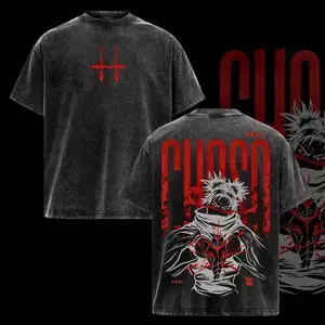 Jujutsu Kaisen Choso Blood Manipulation Anime T Shirt Retro Washed Black Cotton Inspired Print Short Sleeve Crewneck Casual Oversized Streetwear Top for Adults