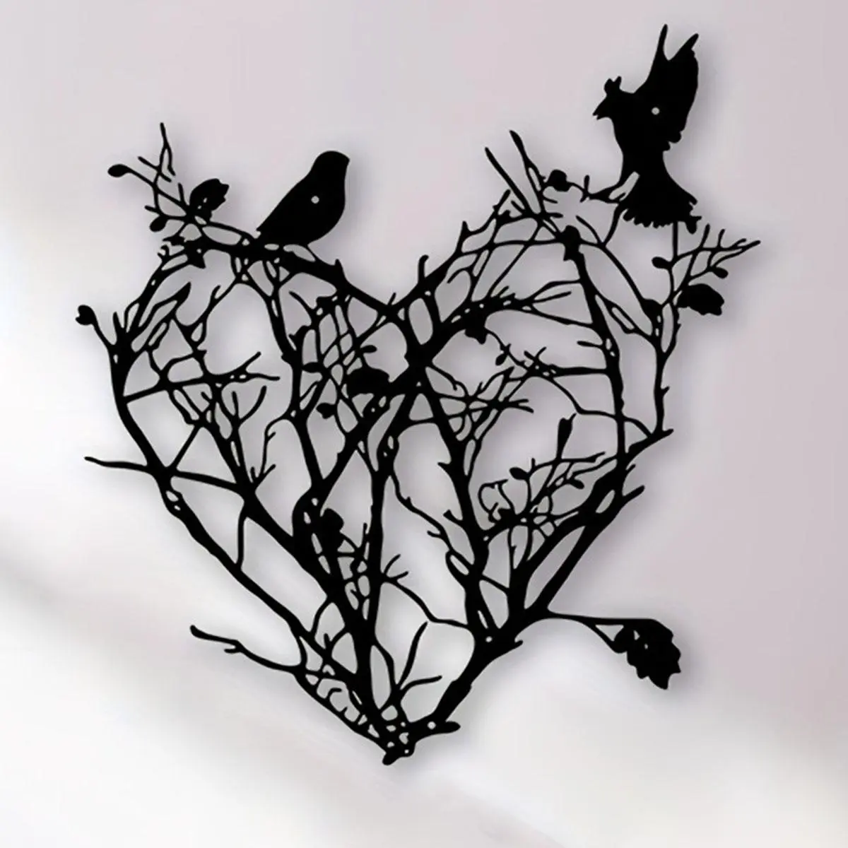 Bird & Branch Design Heart Shaped Wall Art, Metal Wall Decor, Wall Hanging Decor for Home Living Room Bedroom Office Outdoor Garden, Garden Sculptures