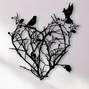Bird & Branch Design Heart Shaped Wall Art, Metal Wall Decor, Wall Hanging Decor for Home Living Room Bedroom Office Outdoor Garden