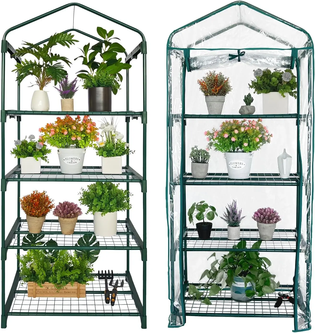 Garden Plant Supplies 2-Pack 4-Tier Greenhouse Tent Covers - Durable PVC, Portable Garden Use, Roll-Up Zipper Door (Covers Only)