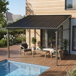 Murago-Lean-to Hardtop Gazebo, Patio Lean-to Metal Roof Pergola ,Wall Mounted Lean-to Gazebo, Outdoor Metal Lean-to Awning