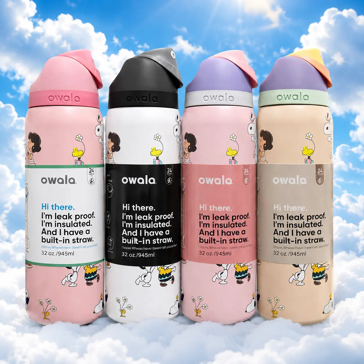 Owala FreeSip 32oz Insulated Water Bottle with Built-In Straw | Keeps Cold 24H & Hot 12H | BPA-Free | Leak-Proof | Colorful Winter Collection