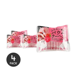 FDI Japanese Baumkuchen Strawberry Sweet King Flavor 55g x 4 Pack - Soft & Fluffy Breakfast Pastry