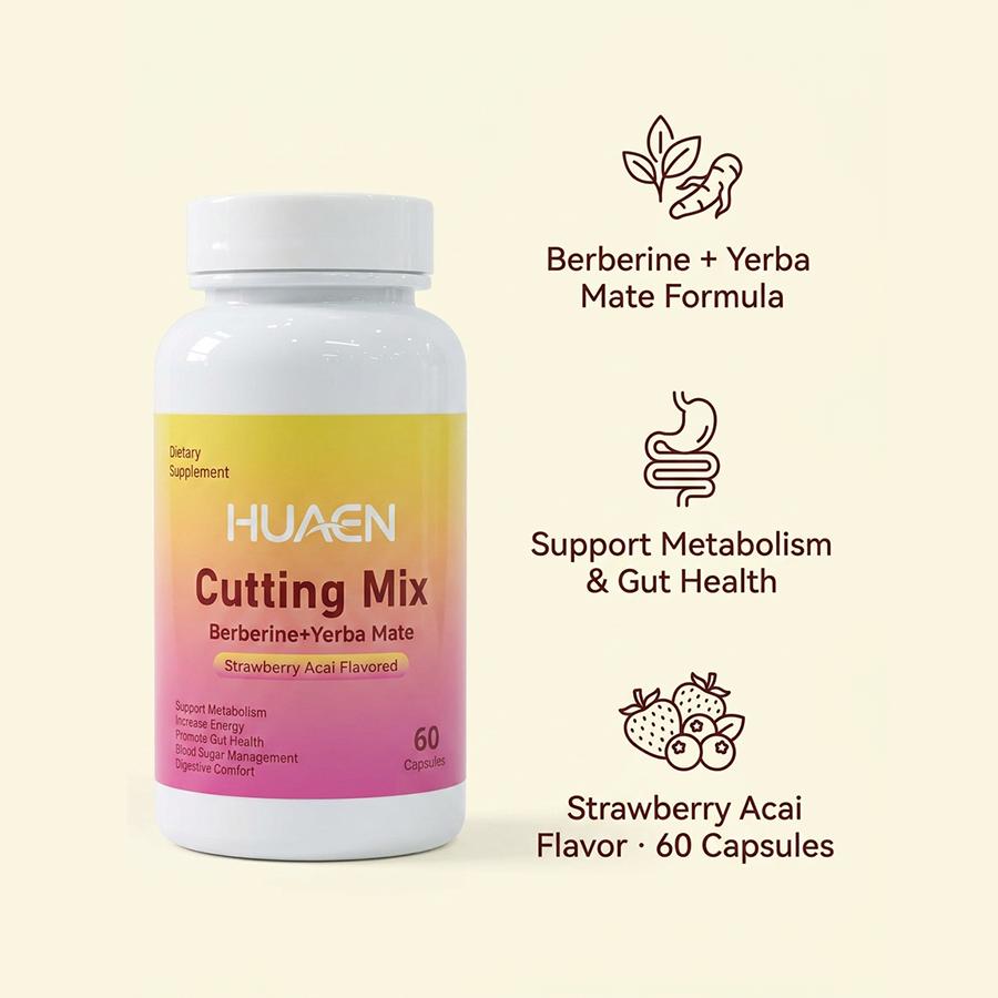 HUAEN Cutting Mix Capsules - Berberine & Yerba Mate Complex, 60 Count, No-Mess Alternative to Drink Mix, Supports Metabolism, Energy & Gut Health