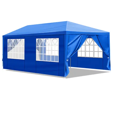 Lixada 10'x20' Rectangular Iron Outdoor Shade Canopy - Waterproof PE Shade Cover, 6 Removable Windowed Sides, Ground Stakes for Stability, Durable Patio Gazebo, Holds 30 (Blue), Rectangular Layout Fits Party Layouts, Great for Backyard Parties