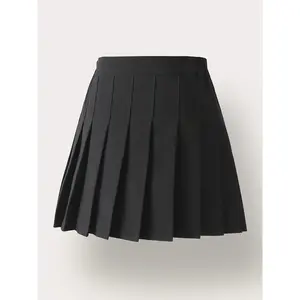 Girls' Pleated Skirt with Safety Shorts, Solid Color School Uniform Style