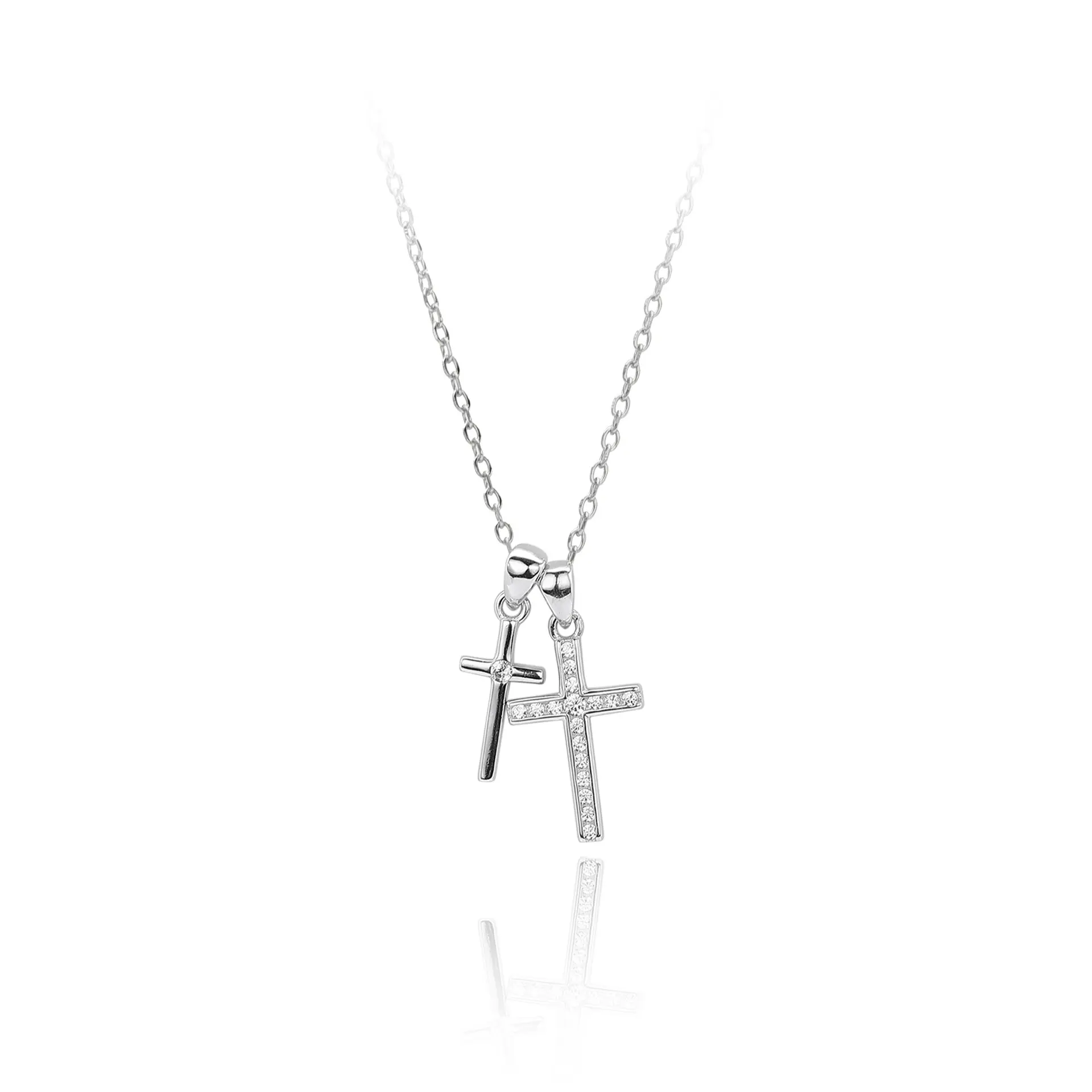 “S925 Silver European and American Style INS Double Cross Full Diamond Personality Clavicle Chain – Female Niche Trend Necklace”