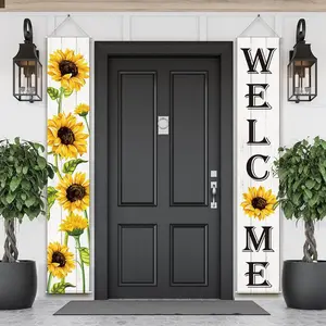 Sunflower Welcome Hanging Banners Summer Porch Banners Flags Summer Door Hanging Decorations for Front Door Garden Home Yard Sunflower Party Decorations White Background